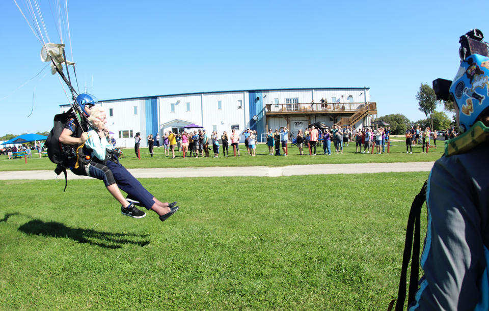 Hoffner comes back to Earth after her skydive on Oct. 1, 2023. (Courtesy Charles Lane BDM LLC)
