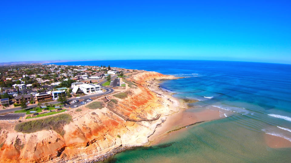 The South Australian Southport Onkaparinga River mouth estuary and coastline. (Source: Getty)