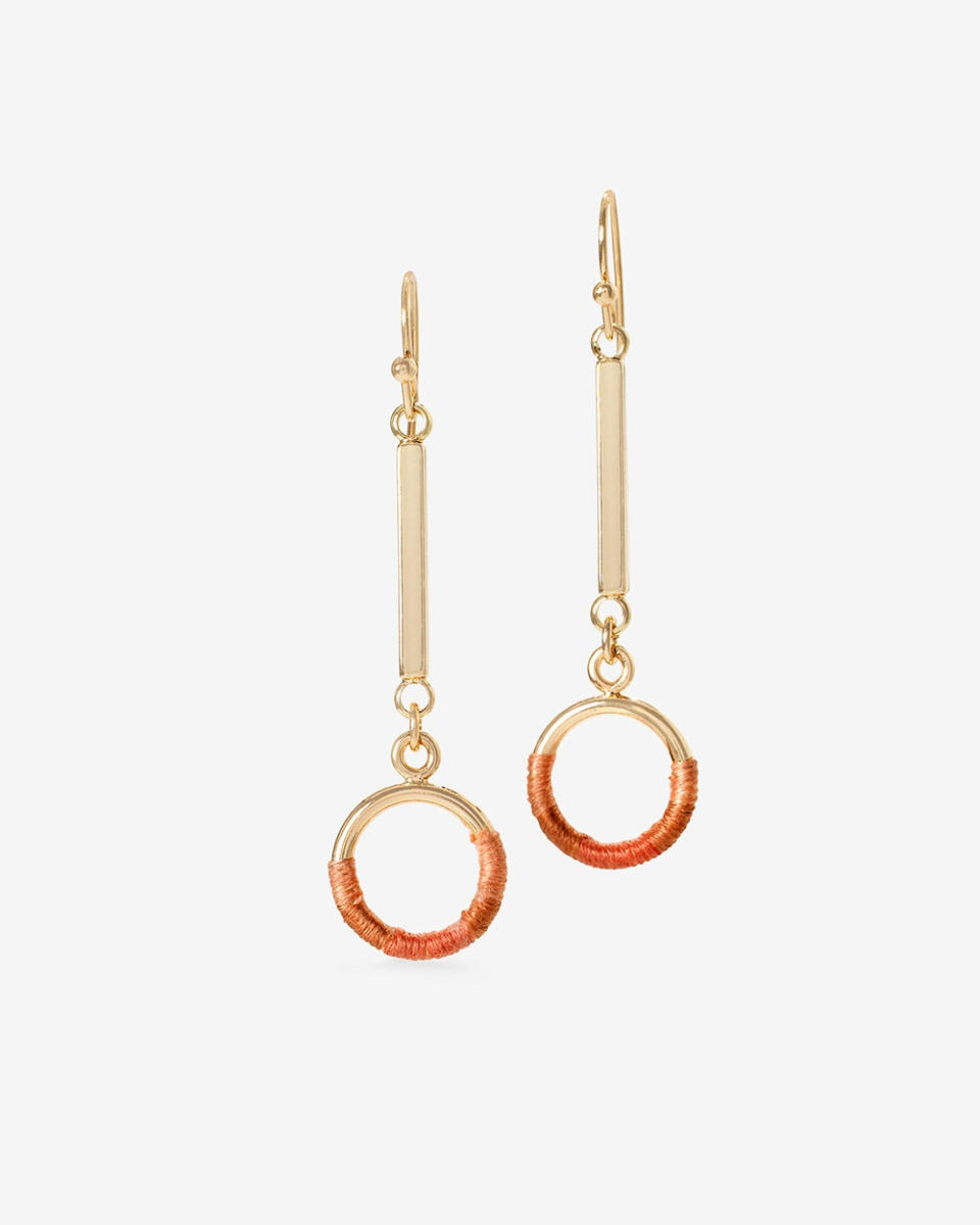Thread Wrapped Circle Linear Earrings