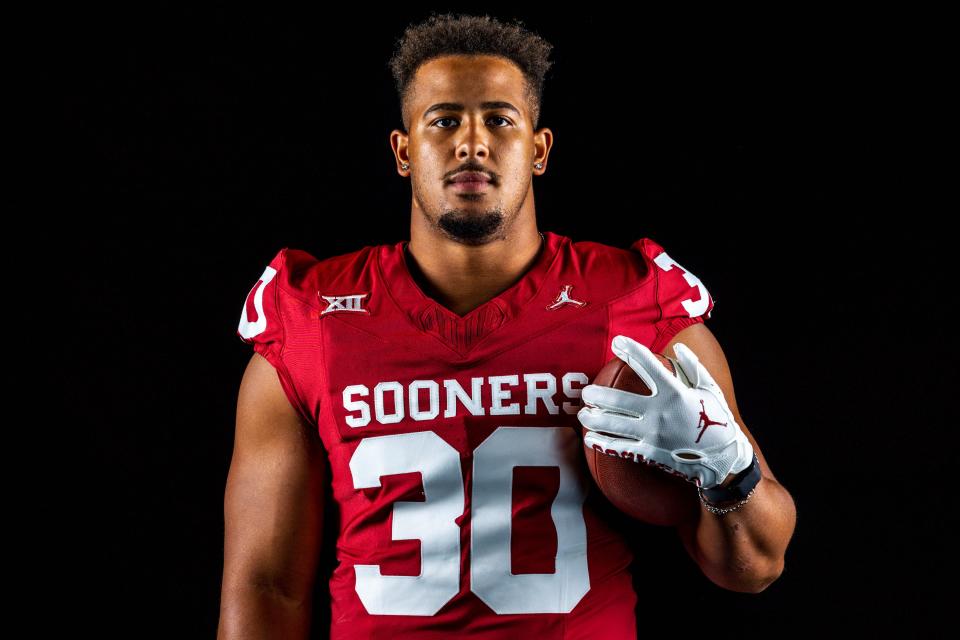 Oklahoma’s Trace Ford (30) is pictured at OU media day in Norman, Okla., on Tuesday, Aug. 1, 2023.