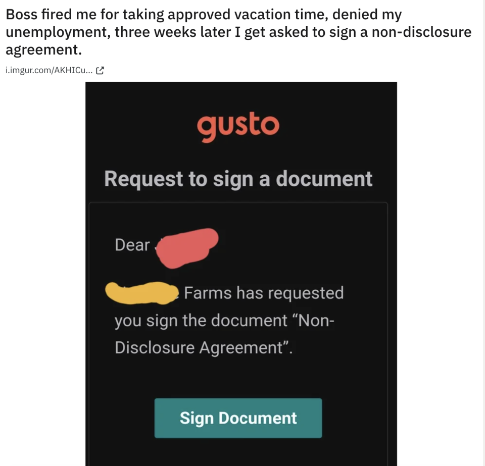 "Farms has requested you sign the document"