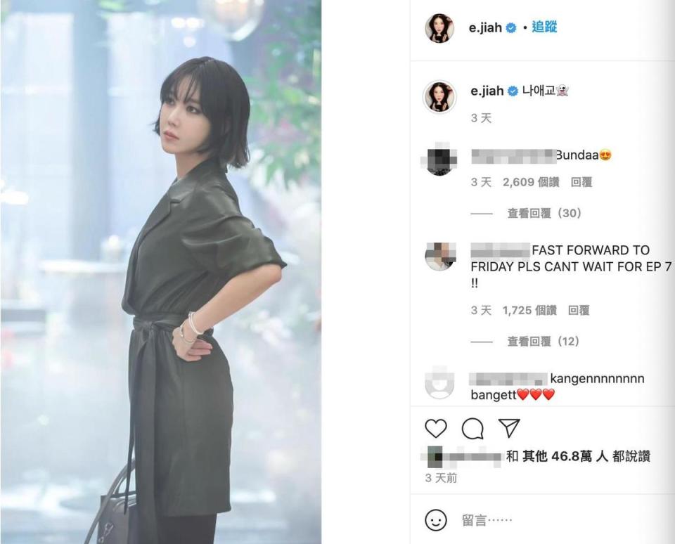 李智雅自己在IG公布她的角色，是雙胞胎生母「羅愛嬌」。（截圖自李智雅IG）