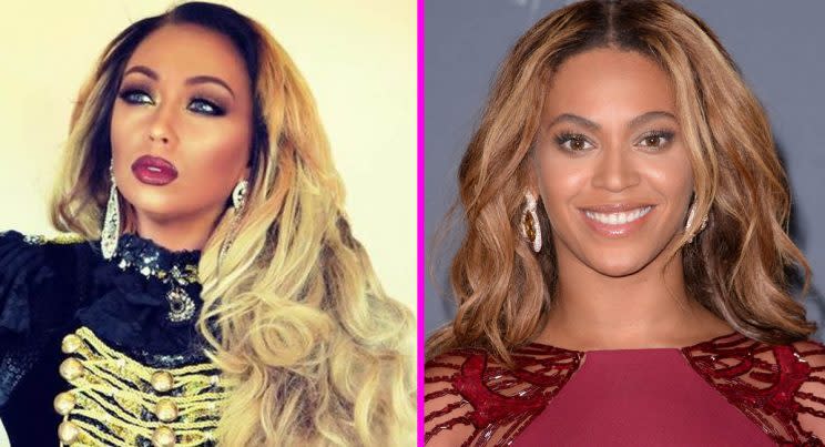 Beyonce impersonator Leanne Harper and Beyonce (Instagram/PA)