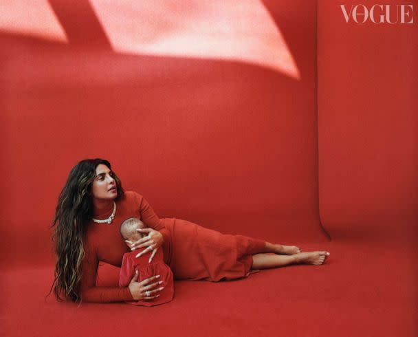 PHOTO: Priyanka Chopra Jonas is seen on the February 2023 cover of British Vogue. Priyanka Chopra Jonas is pictured with daughter Malti in the February 2023 issue of British Vogue. (Zoë Ghertner/Vogue)