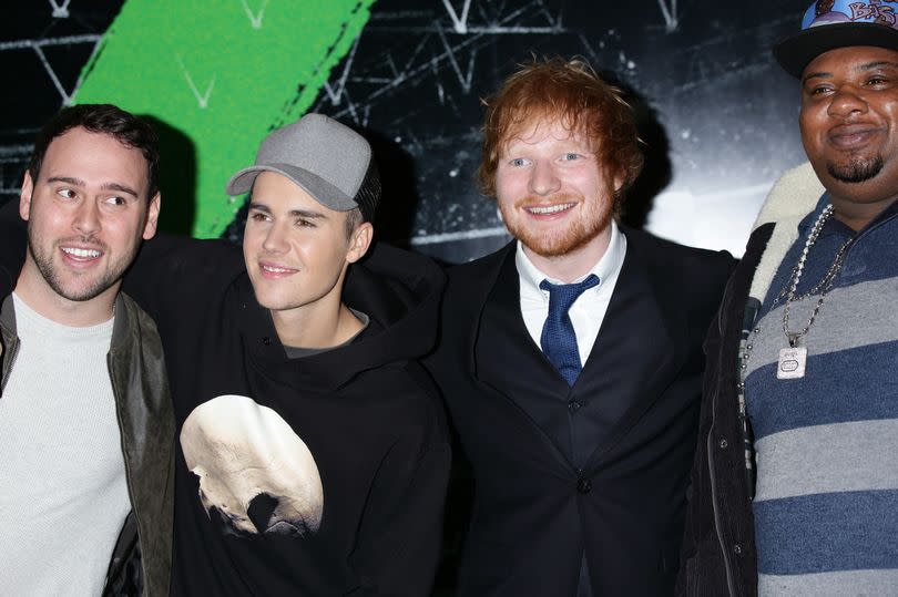 Scooter Braun, Justin Bieber, Ed Sheeran and Big Narstie in 2015