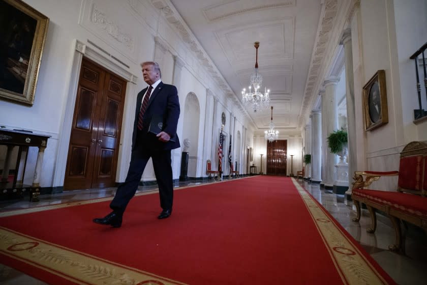 President Donald Trump arrives to speak during a signing ceremony for H.R. 1957 – "The Great American Outdoors Act," in the East Room of the White House, Tuesday, Aug. 4, 2020, in Washington. (AP Photo/Alex Brandon)