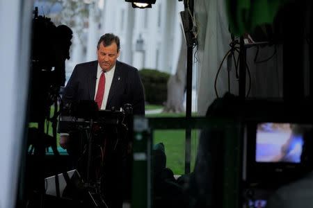 New Jersey Governor Chris Christie appears in a live television segment from the White House in Washington, U.S., March 29, 2017. REUTERS/Jonathan Ernst