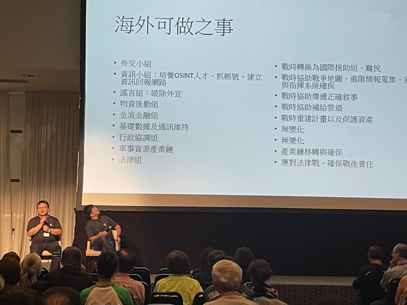 黑熊學院台僑活動分享 以民防訓練為宗旨的「黑熊學院」在世台會、歐台會 聯合年會論壇分享海外台灣人如何在台灣遭受侵略時 進行境外協助。 中央社記者田習如維爾紐斯攝  112年9月10日 