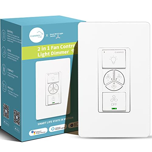 Carro Light & 3 Speed Ceiling Fan Control Switch, Works with Compatible with Alexa and Google Home, Schedule Timer, Neutral Wire Required, Remote Control with App/Wi-Fi