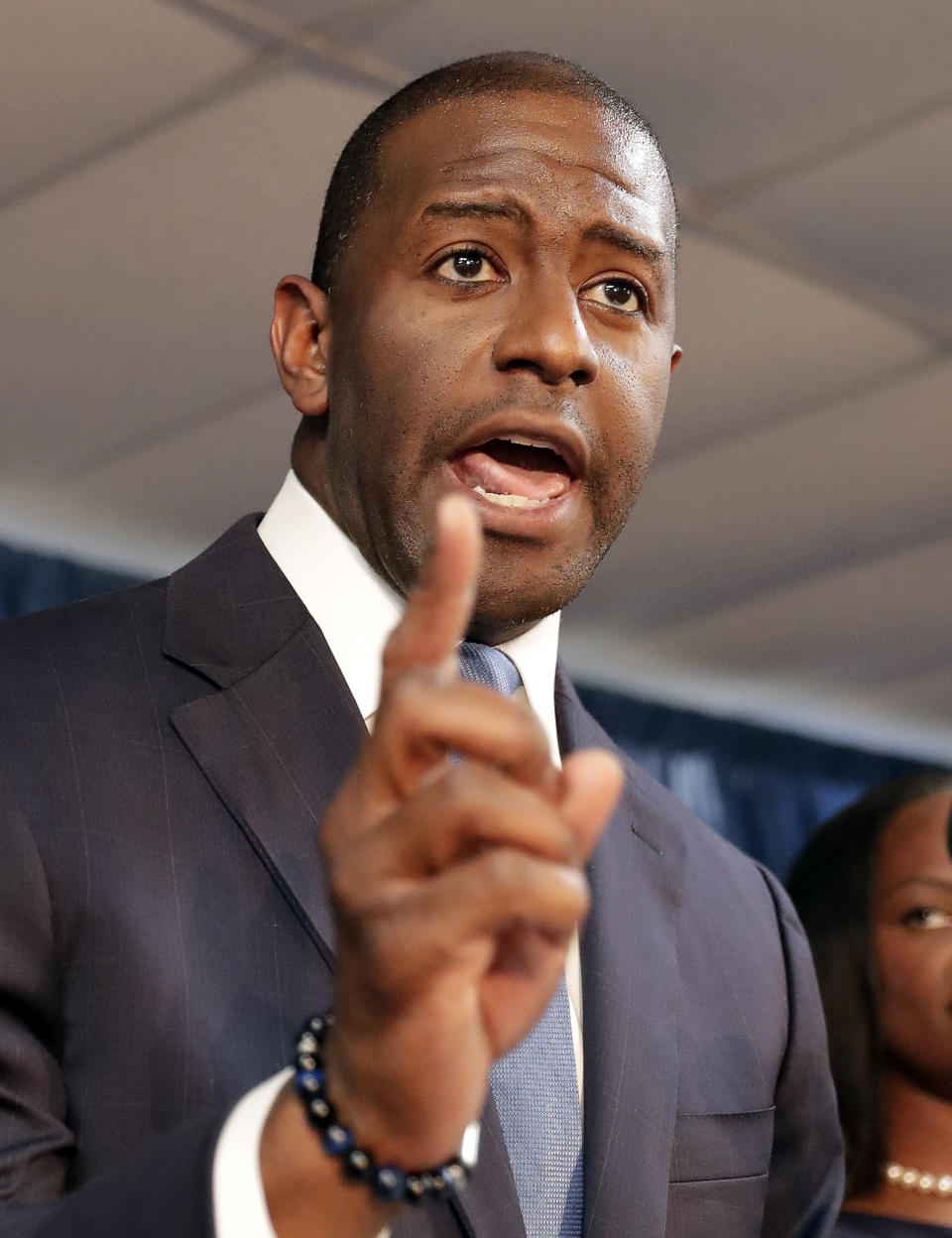 Florida Democratic gubernatorial candidate Andrew Gillum speaks to supporters during a Democratic Party rally Friday, Aug. 31, 2018, in Orlando, Fla. (AP Photo/John Raoux)