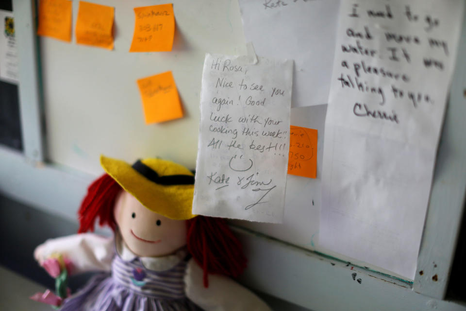 <p>Messages of support are seen in the bedroom of immigrant Rosa Sabido who lives in sanctuary in the United Methodist Church while facing deportation in Mancos, Colo., July 19, 2017. (Photo: Lucy Nicholson/Reuters) </p>