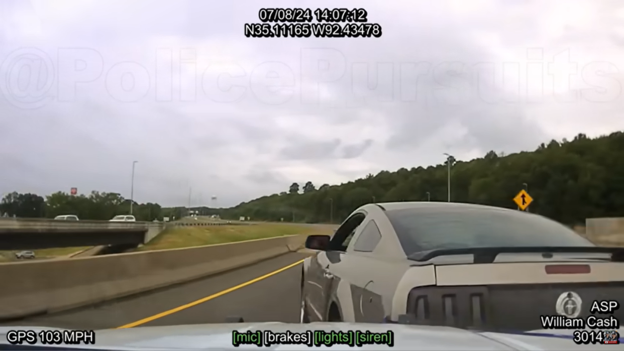 police dashcam of mustang getting pitted