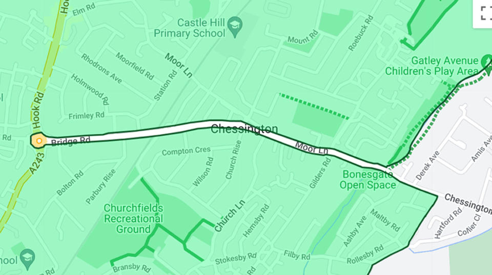 Moor Lane and Bridge Road in Chessington are within the London boundary, but are not part of the expanded ULEZ. (PA)