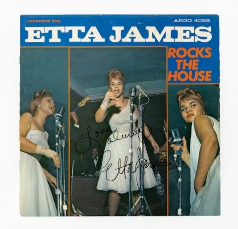 An Etta James signed cover of the 1963 album "Etta James Rocks the House," recorded at Nashville’s New Era Club