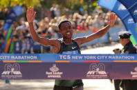 Athletics - New York City Marathon - New York City, New York, U.S. - November 4, 2018 Ethiopia's Lelisa Desisa crosses the finish line to win the Professional Men's race REUTERS/Brendan McDermid