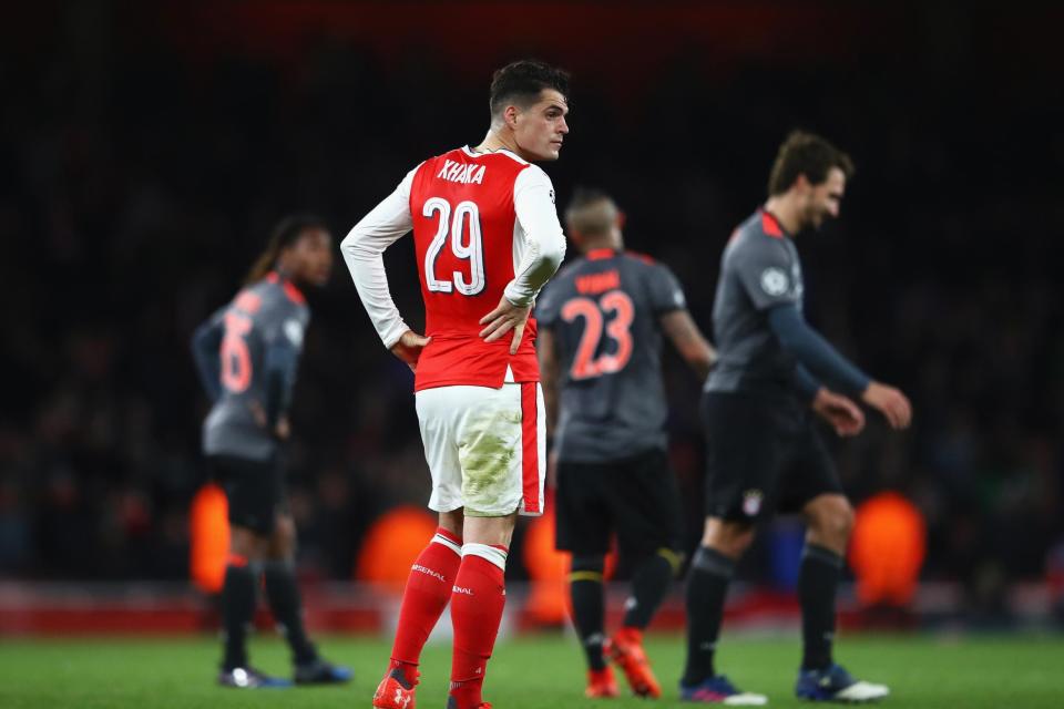 Xhaka looks dejected in defeat to Bayern: Getty Images