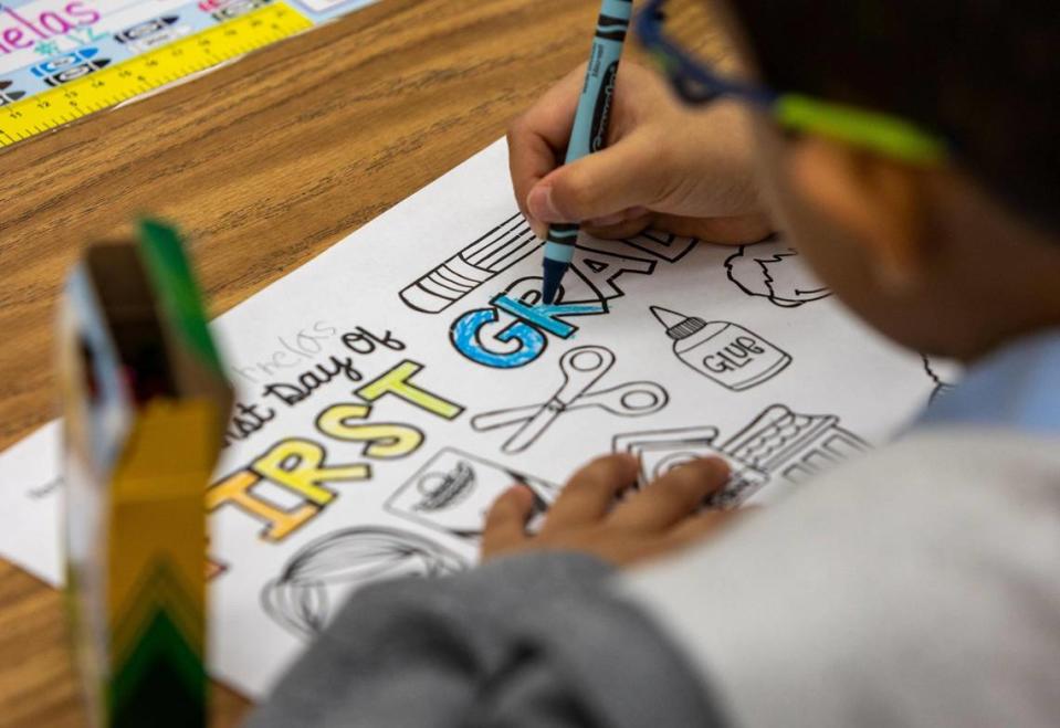 North Lauderdale, August 21, 2023 -A student at Broadview Elementary School uses crayons to color his assignment on the first day of school in Broward County. BROWARD COUNTY, August 21, 2023 - Superintendent Peter Licata around for the first day of school in Broward. We{ll go to three schools in the morning and then the press conference at 3:30 p.m. 7:10 – 7:35 a.m. Monarch High School 5050 Wiles Road Coconut Creek, 33073 8:15 – 8:45 a.m. Broadview Elementary School 1800 S.W. 62nd Avenue North Lauderdale, 33068 9 – 9:30 a.m. Lauderdale Lakes Middle School 3911 N.W. 30th Avenue Lauderdale Lakes, 33309 3:30 p.m. First Day of School News Conference Kathleen C. Wright Administration Center 600 S.E. Third Avenue Fort Lauderdale, 33301