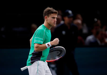 FILE PHOTO: Tennis - ATP 1000 - Paris Masters - AccorHotels Arena, Paris, France - November 1, 2018 Argentina's Diego Schwartzman celebrates during his third round match against Germany's Alexander Zverev REUTERS/Gonzalo Fuentes