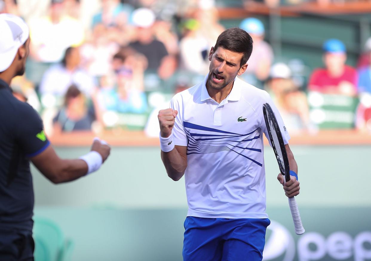 Novak Djokovic, shown here in 2019 at the BNP Paribas Open, is scheduled to return to the event following a four-year hiatus.