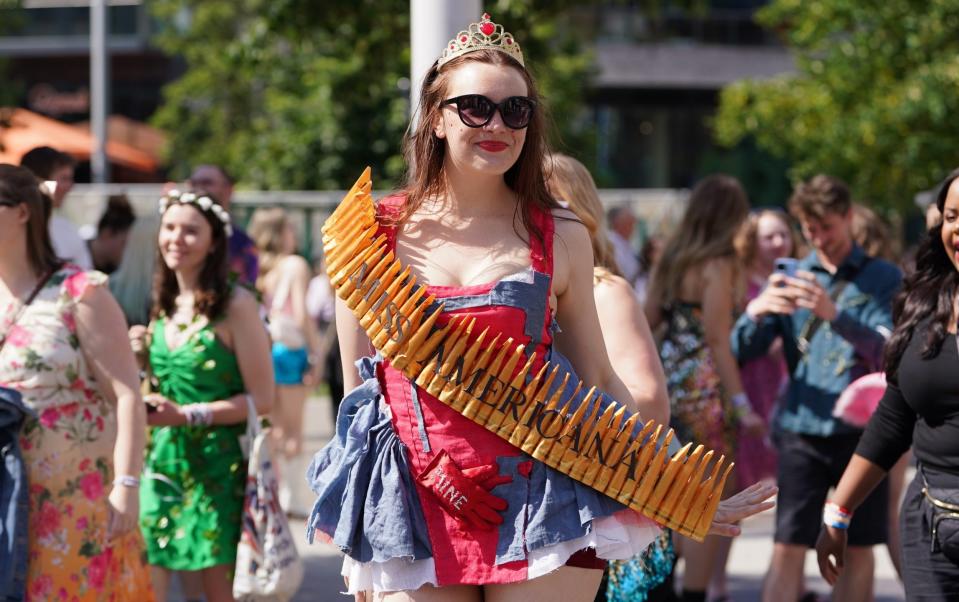 A fan dressed up as Miss Americana, taken from Swift's song Miss Americana and the Heartbreak Prince (with which she opens the Eras show)