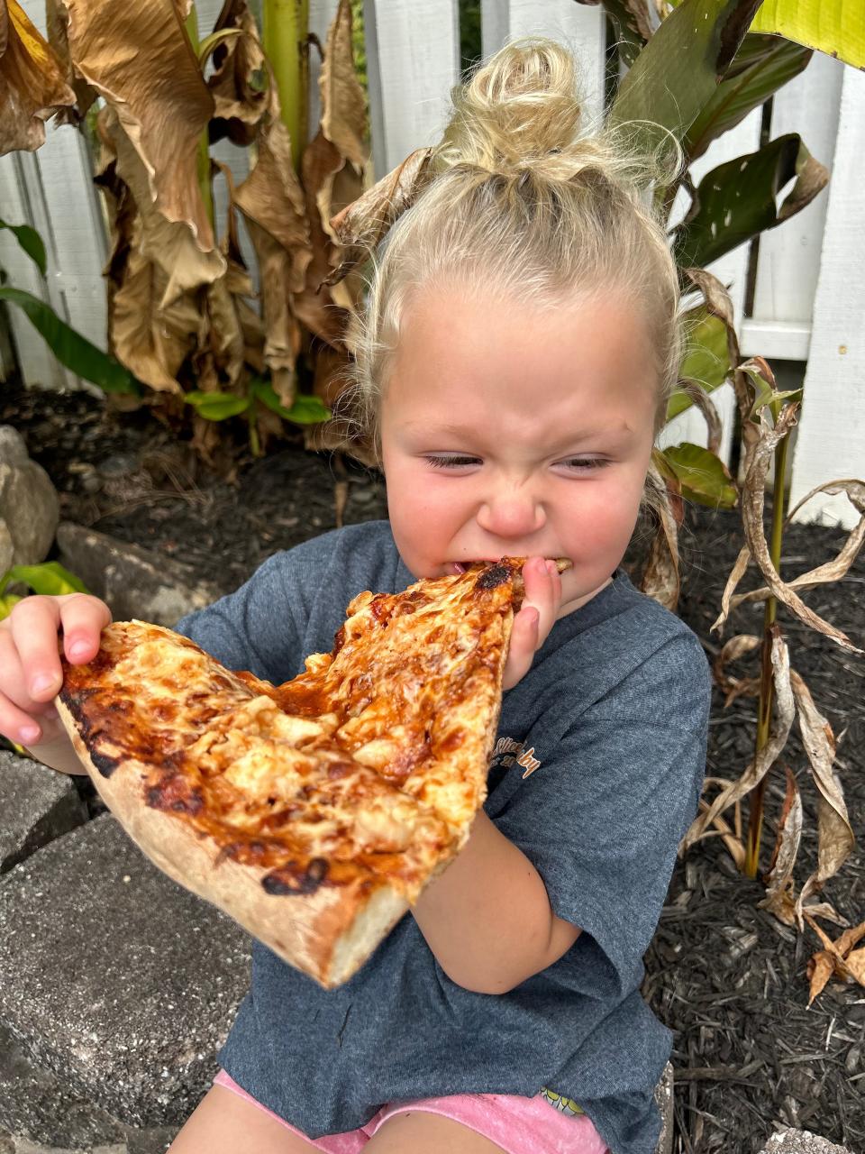 Blake Norton, 4, enjoys what her mom and grandfather have made.