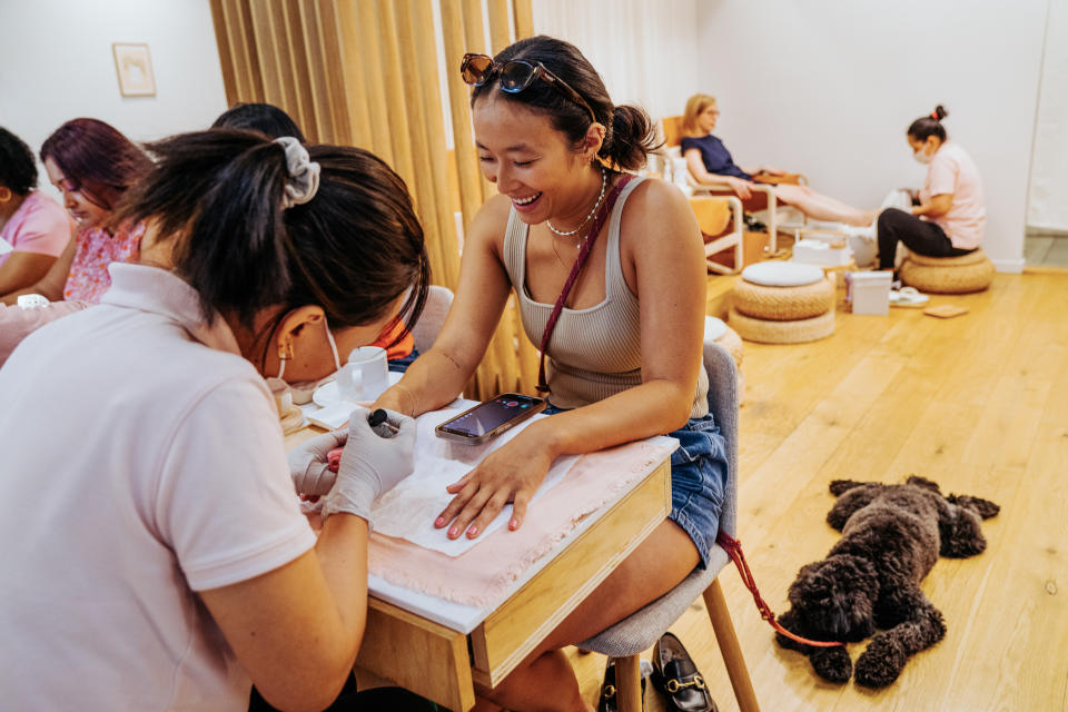 Nadya Okamoto, founder of August, at a salon in Manhattan on July 30, 2023.  (Janice Chung/The New York Times)