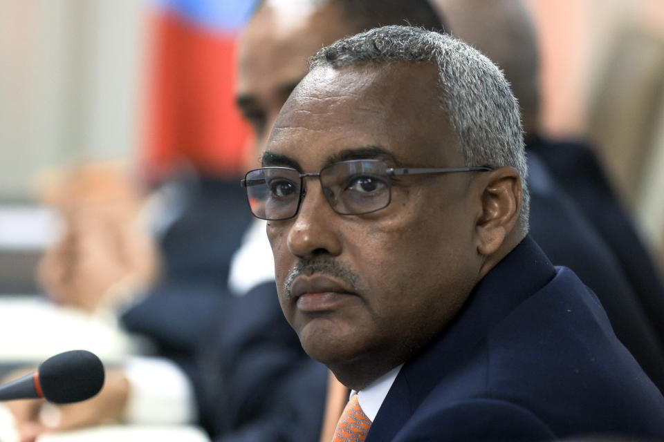 Ethiopian Deputy Prime Minister and Foreign Minister Demeke Mekonnen looks on during a meeting with U.S. Secretary of State Antony Blinken in Addis Ababa, Ethiopia, Wednesday, March 15, 2023. (Tiksa Negeri/Pool Photo via AP)