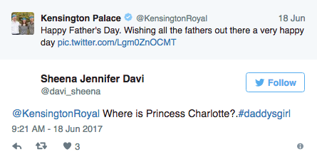 The tweet features Prince William with dad Charles and son George.