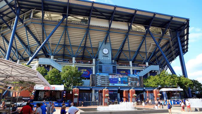 New York, NY, USA - September 9, 2016: Arthur Ashe Stadium: Arthur Ashe Stadium during the US Open 2016 in Queens, New York: Arthur Ashe Stadium is a tennis stadium located in the Queens borough.