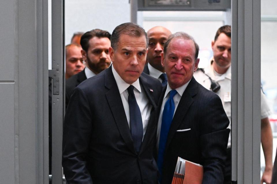 PHOTO: FHunter Biden, son of President Joe Biden, and attorney Abbe Lowell arrive for a closed-door deposition with the House Oversight and Judiciary committees on Capitol Hill, Feb. 28, 2024.  (Roberto Schmidt/AFP via Getty Images)