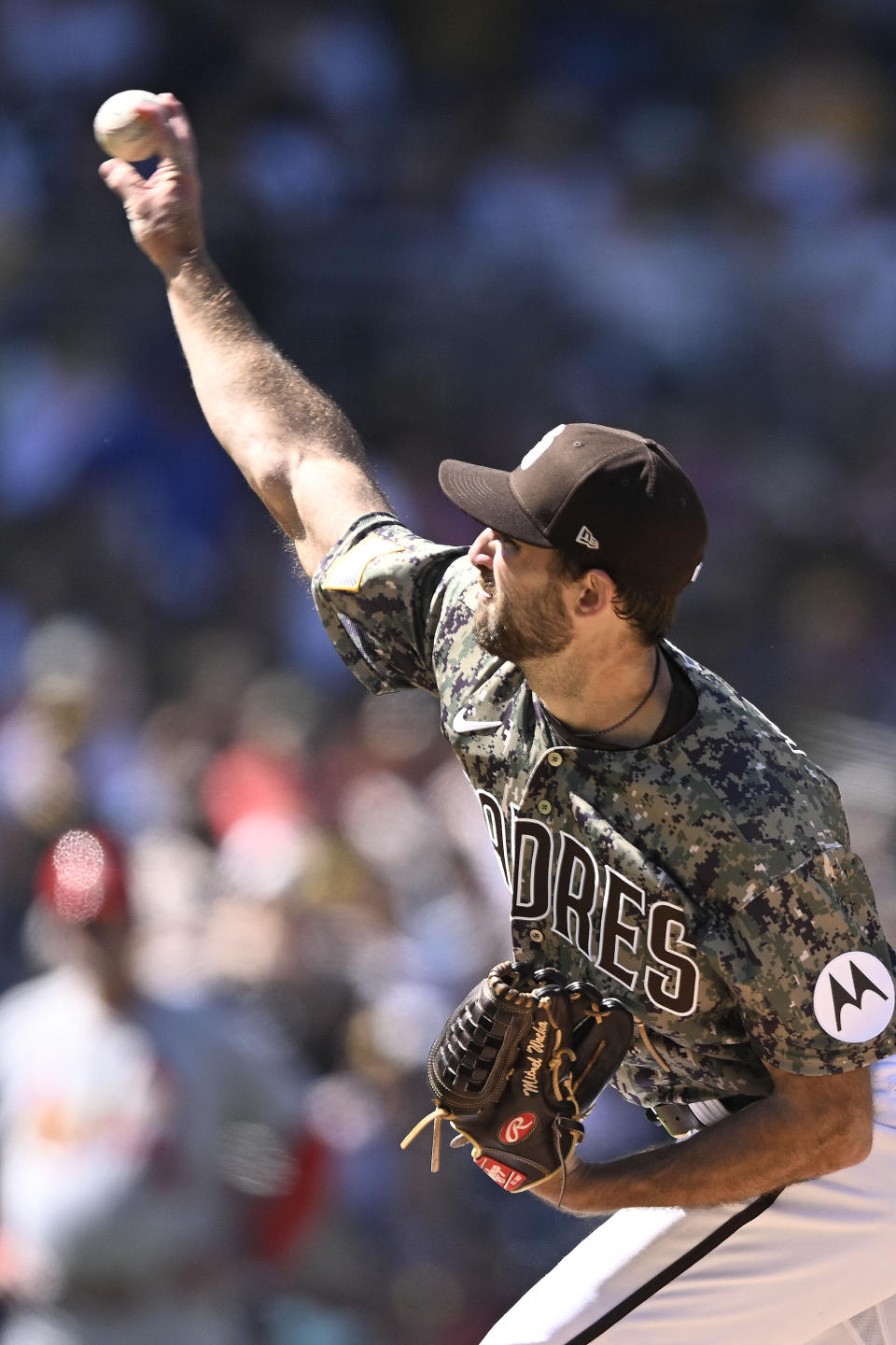 San Diego Padres starting pitcher Michael Wacha delivers during the fourth inning of a baseball game against the St. Louis Cardinals, Sunday, Sept. 24, 2023, in San Diego. (AP Photo/Denis Poroy)