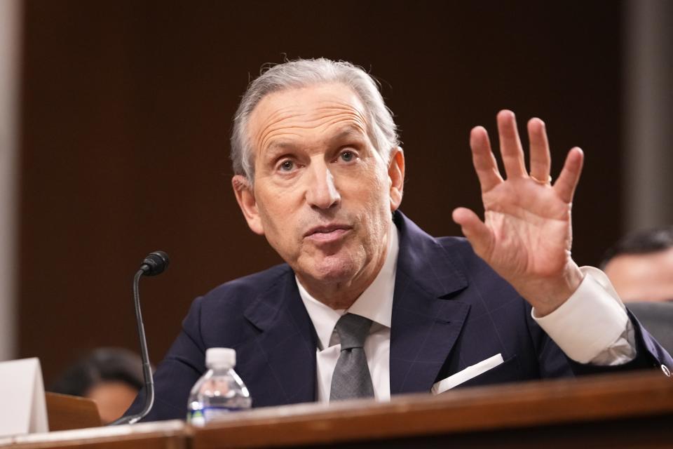 Howard Schultz, CEO of Starbucks, testifies in front of the Senate Committee on Health, Education, Labor and Pensions about Starbucks' alleged union busting activities in Washington.