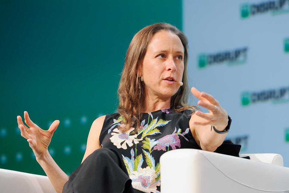 SAN FRANCISCO, CA - SEPTEMBER 05:  23andMe CEO Anne Wojcicki speaks onstage during Day 1 of TechCrunch Disrupt SF 2018 at Moscone Center on September 5, 2018 in San Francisco, California.  (Photo by Steve Jennings/Getty Images for TechCrunch)