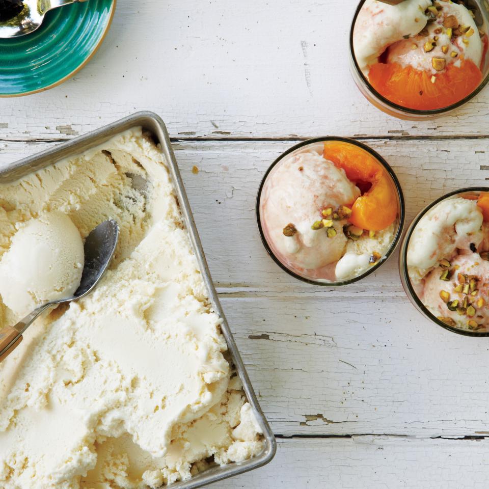 Frozen Yogurt with Poached Peaches