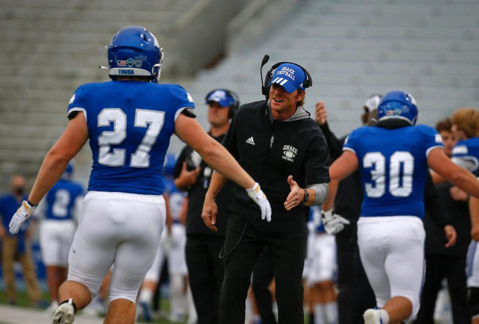 Drake football coach Todd Stepsis will lead the Bulldogs against reigning national champion South Dakota State at Target Field in September.