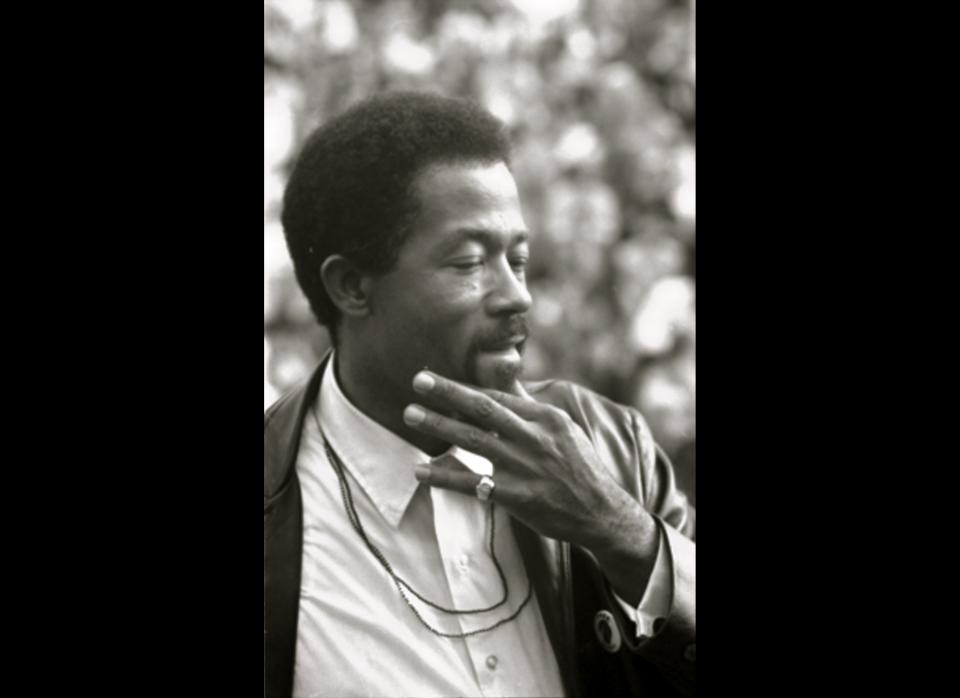 Eldridge Cleaver, Minister of Information for the Black Panther Party and presidential candidate for the Peace and Freedom Party speaking at the Woods-Brown Outdoor Theatre, American University in 1968. (Buyenlarge / Getty Images)