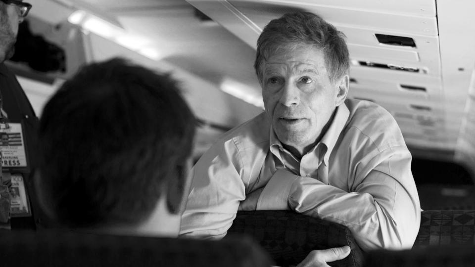 Stuart Stevens, senior adviser to Republican presidential candidate, former Massachusetts Gov. Mitt Romney, talks with press aboard the Romney campaign plane, Friday, Sept. 28, 2012 in Philadelphia.  (Evan Vucci/AP Photo)