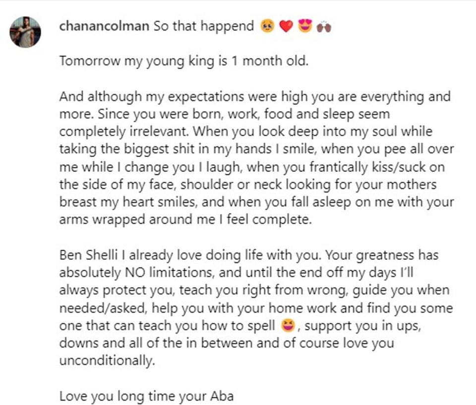 Jessie’s partner revealed their son’s name in his Instagram caption (Instagram/Chanan Colman)