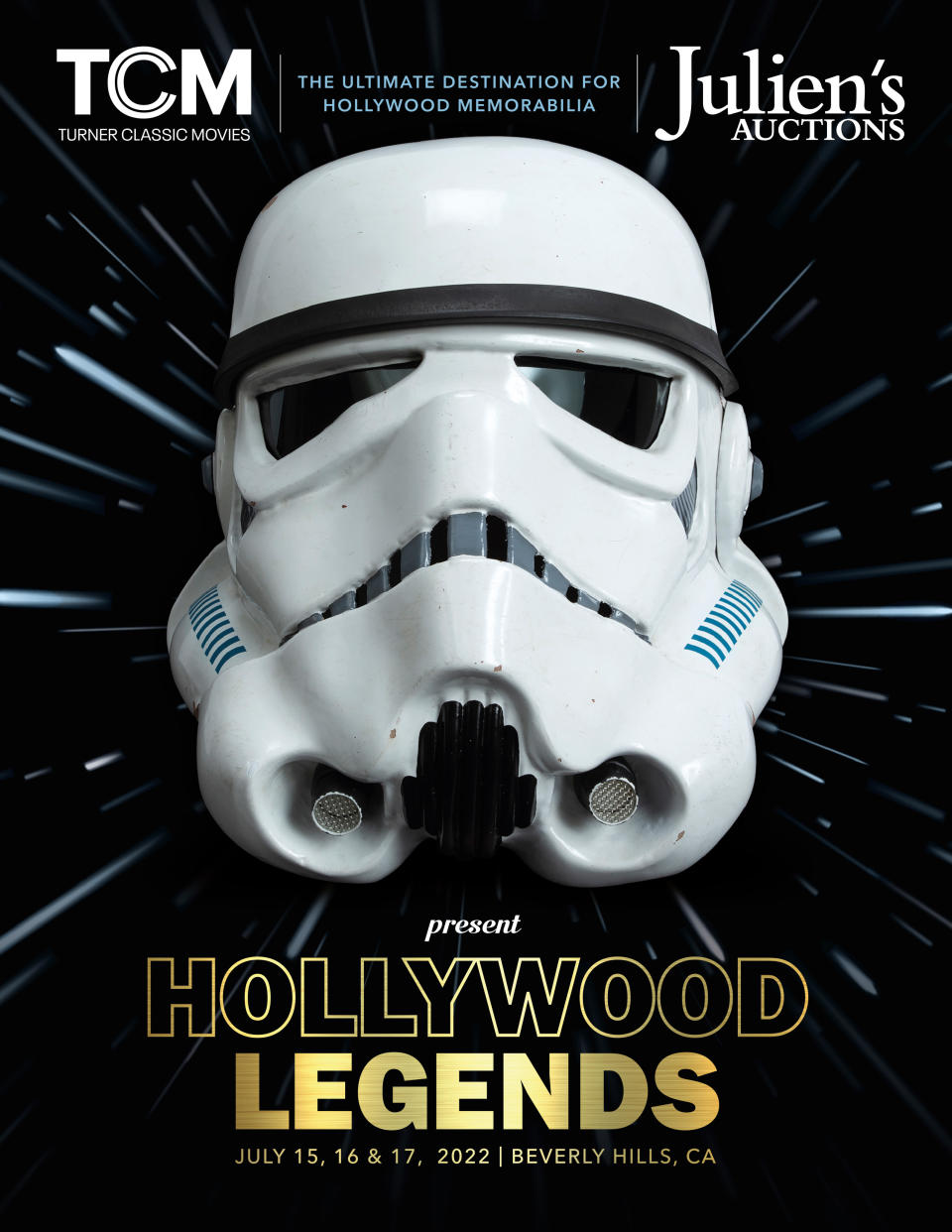 A catalogue cover of the Hollywood Legends sale showing an original Stormtrooper helmet from Star Wars Episode IV: A New Hope. - Credit: Julien's Auctions