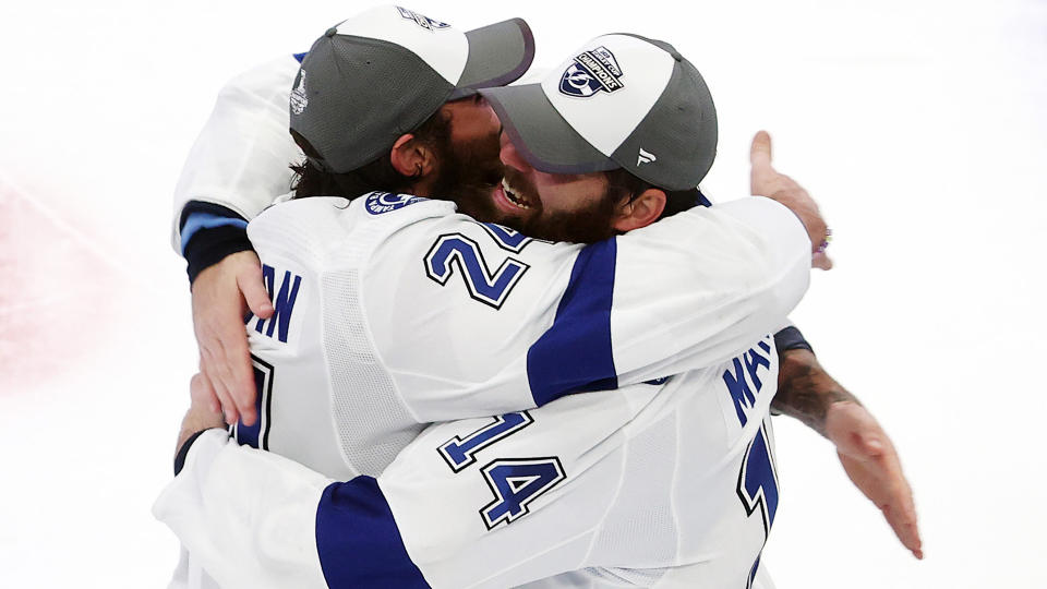 Patrick Maroon and Zach Bogosian were key acquisitions by GM Julian BriseBois. (Photo by Bruce Bennett/Getty Images)