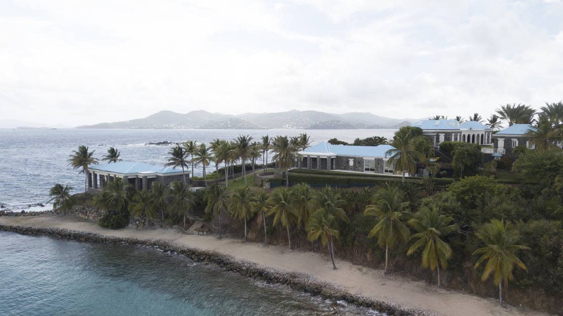 Jeffrey Epstein’s home on the island of Little St. James in the U.S. Virgin Islands. Former workers on the island said that Epstein’s library could be seen on the left, his bedroom was in the building in the center, and the larger main house was to the right.