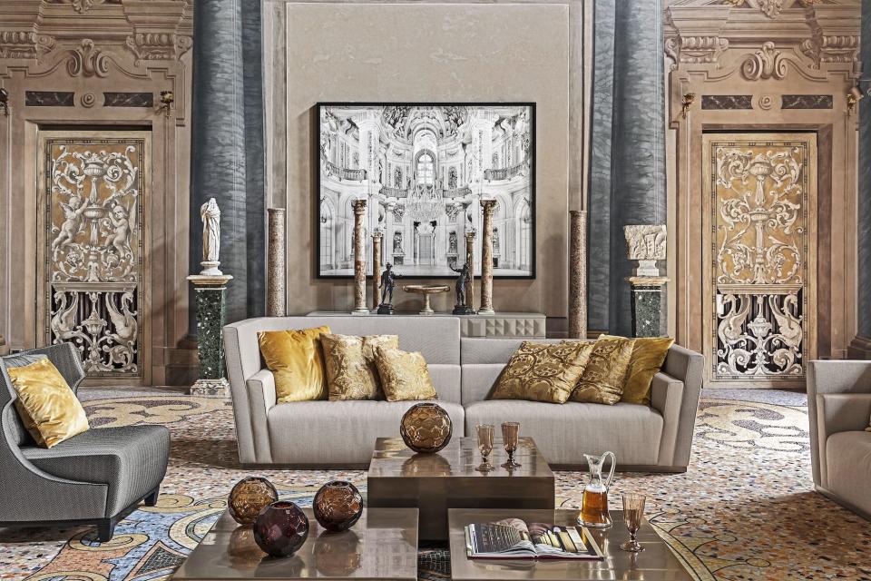 <p>When Raffaella Vignatelli assumed leadership of Fendi Casa last year, she inherited more than the stewardship of one of Italy’s chicest furniture brands. Her father, Alberto, who died in 2017, left behind a historic palazzo-painstakingly restored with the help of Parisian decorator Jacques Grange-that serves as the headquarters for the Luxury Living Group, the furniture firm he founded.</p><p> Located in the northern-Italian town of Forlì, the Palazzo Orsi Mangelli has “more than 700 years of history, and many legends,” Raffaella says. The original 14th-century palazzo is said to have been ordered to be destroyed by a local countess who “believed its owner had killed her husband.” The medieval entry remains, but most of the lavish 75,347-square-foot palazzo-including elaborate frescoes and intricate mosaic tiling-dates from a 17th-century rebuild. Embellished with antiques and contemporary photographs hand-selected by Grange, the palazzo is a bold backdrop for Fendi Casa’s latest collections. “I wanted,” Grange says, “to convey a sense of la dolce vita.” </p>