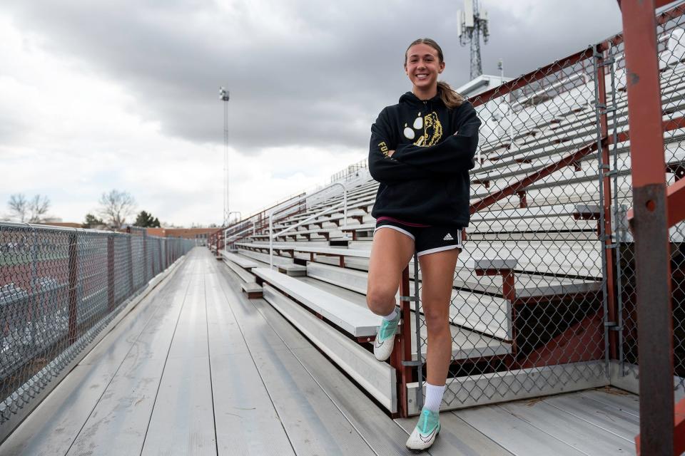 Rocky Mountain girls soccer player Jace Holley poses for a portrait on Tuesday at Rocky Mountain High School in Fort Collins.