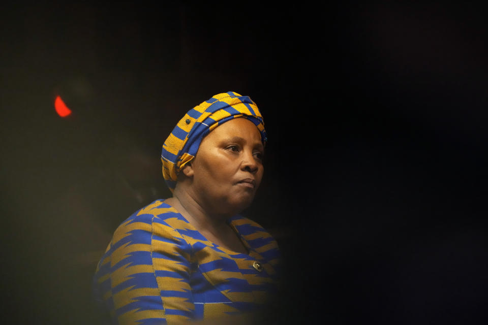 South Africa's Parliament former speaker, Nosiviwe Mapisa-Nqakula, at the magistrates court in Pretoria, South Africa, Thursday, April 4, 2024. Mapisa-Nqakula has been released on bail following her first appearance in court over allegations that she received about $135 000 in bribes.(AP Photo/Themba Hadebe)