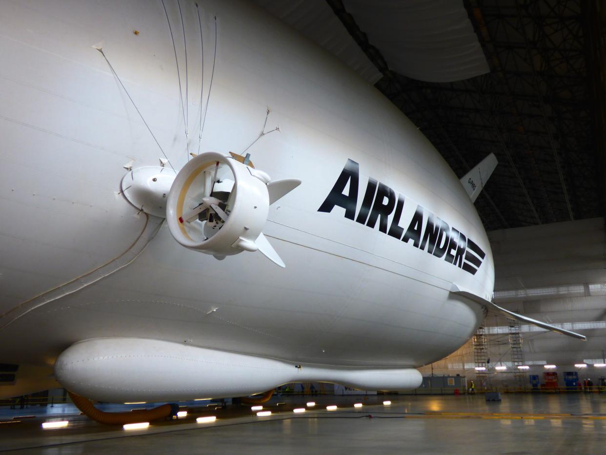 Airlander 10 floating in Cardington Hangar on 21st March 2016.