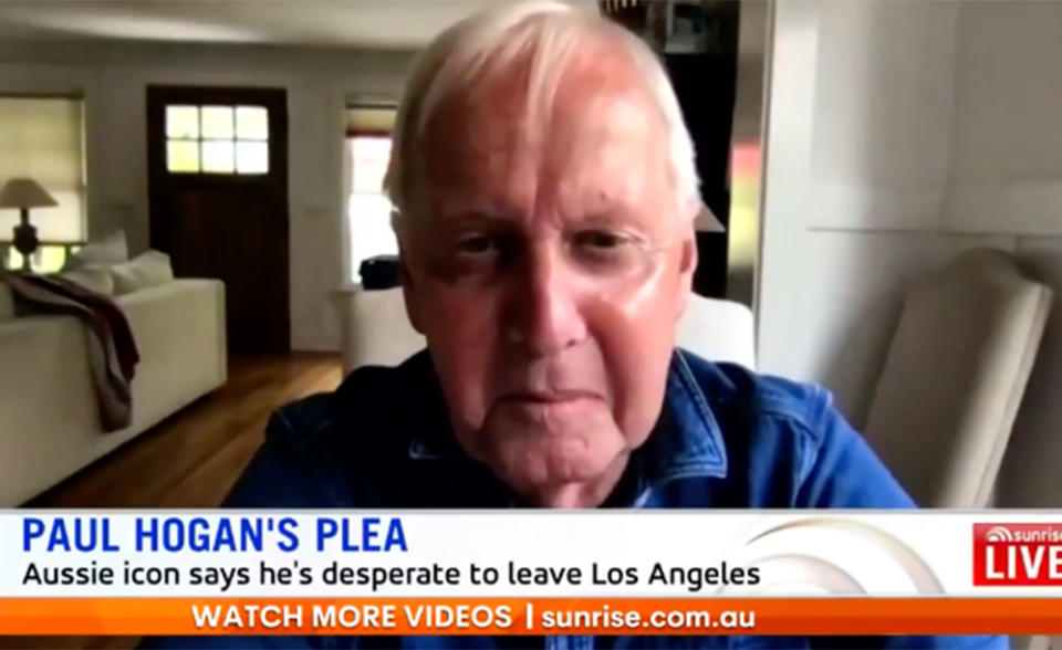 Paul Hogan appears via video link on Sunrise