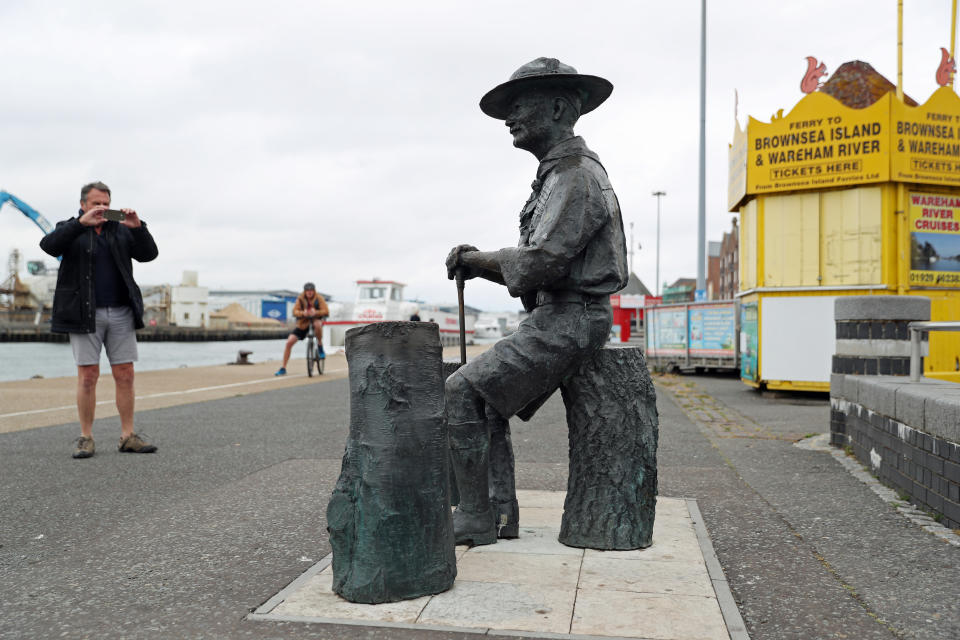 A statue of Robert Baden-Powell on Poole Quay in Dorset ahead of its expected removal to "safe storage" following concerns about his actions while in the military and "Nazi sympathies". The action follows a raft of Black Lives Matter protests across the UK, sparked by the death of George Floyd, who was killed on May 25 while in police custody in the US city of Minneapolis.