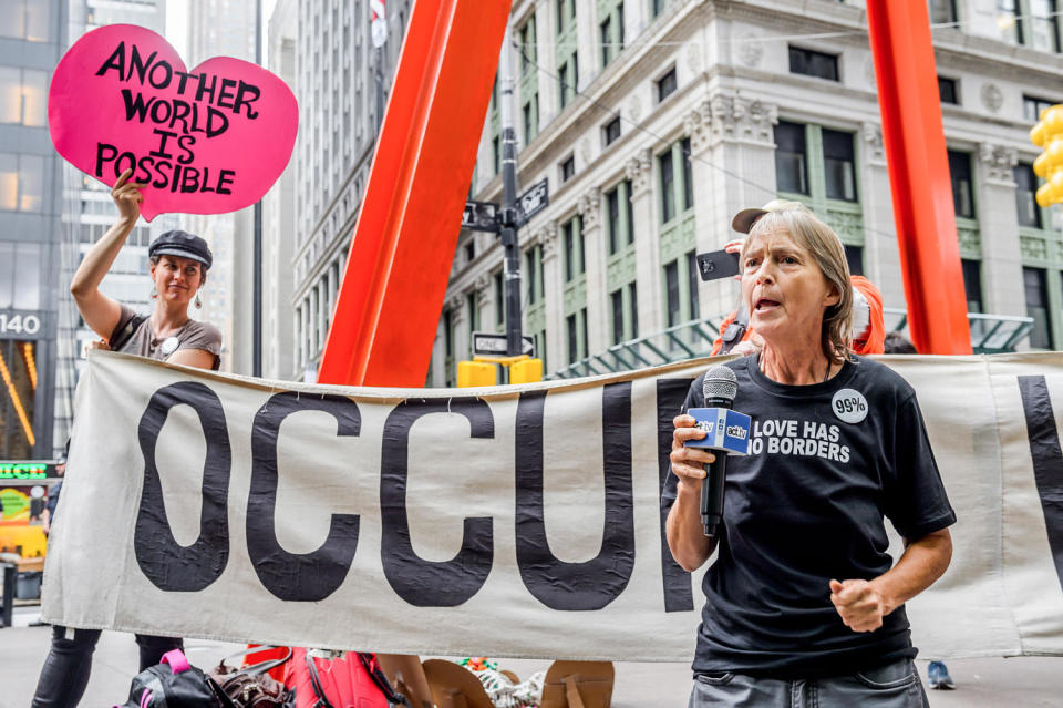 Lisa Fithian speaks during an Occupy Wall Street protest (Erik McGregor / LightRocket via Getty Images file)