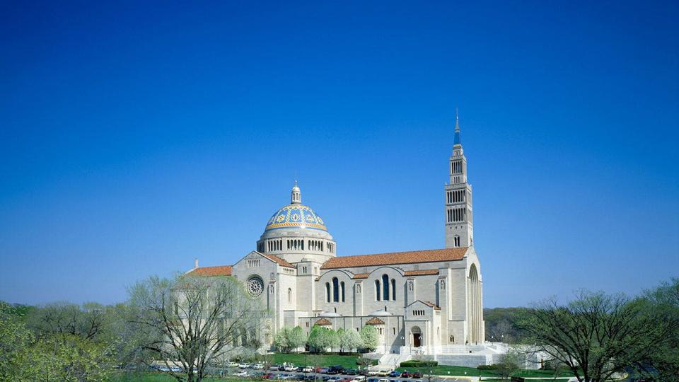 The impressive Basilica of the National Shrine of the Immaculate Conception is located on the campus of the Catholic University of America in Washington, D.C.