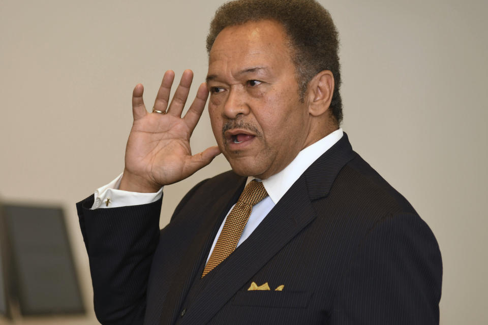 FILE-In this Wednesday, Nov. 9, 2016 file photo, Robert Franklin, a Laney Professor of Moral Leadership at Emory University's Candler School of Theology, speaks during his "Faith and Politics" course at Emory University in Atlanta. (AP Photo/Rebecca Breyer, File)